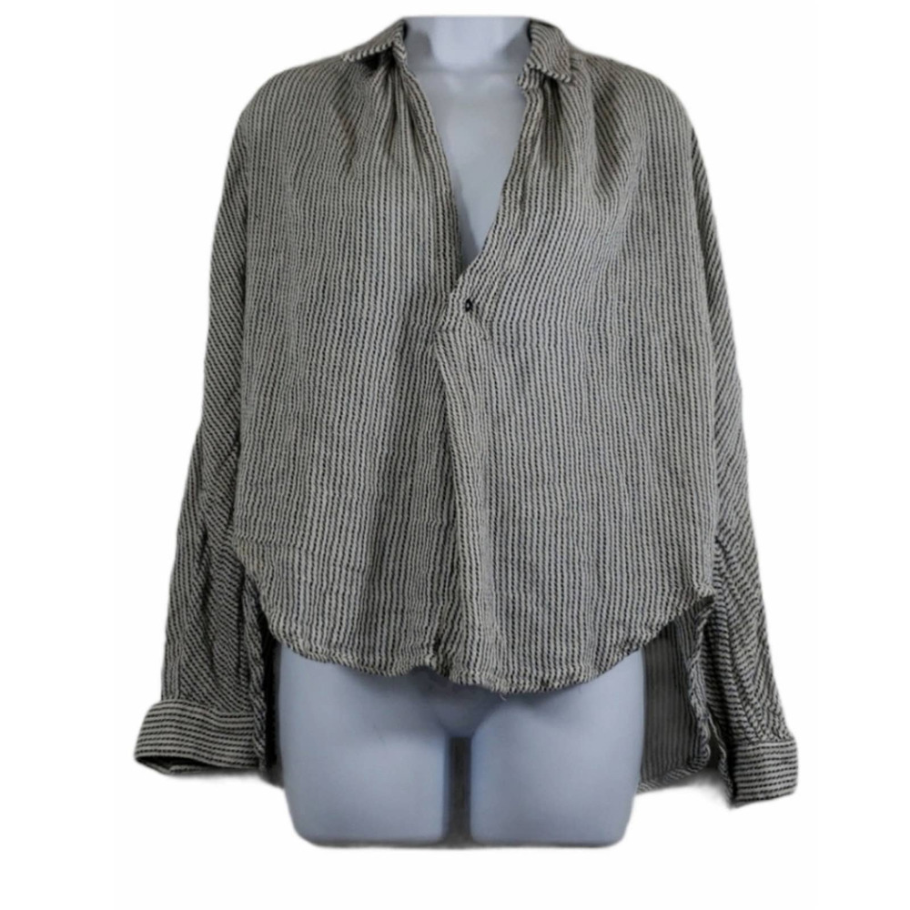 Free People Black and White Striped Blouse